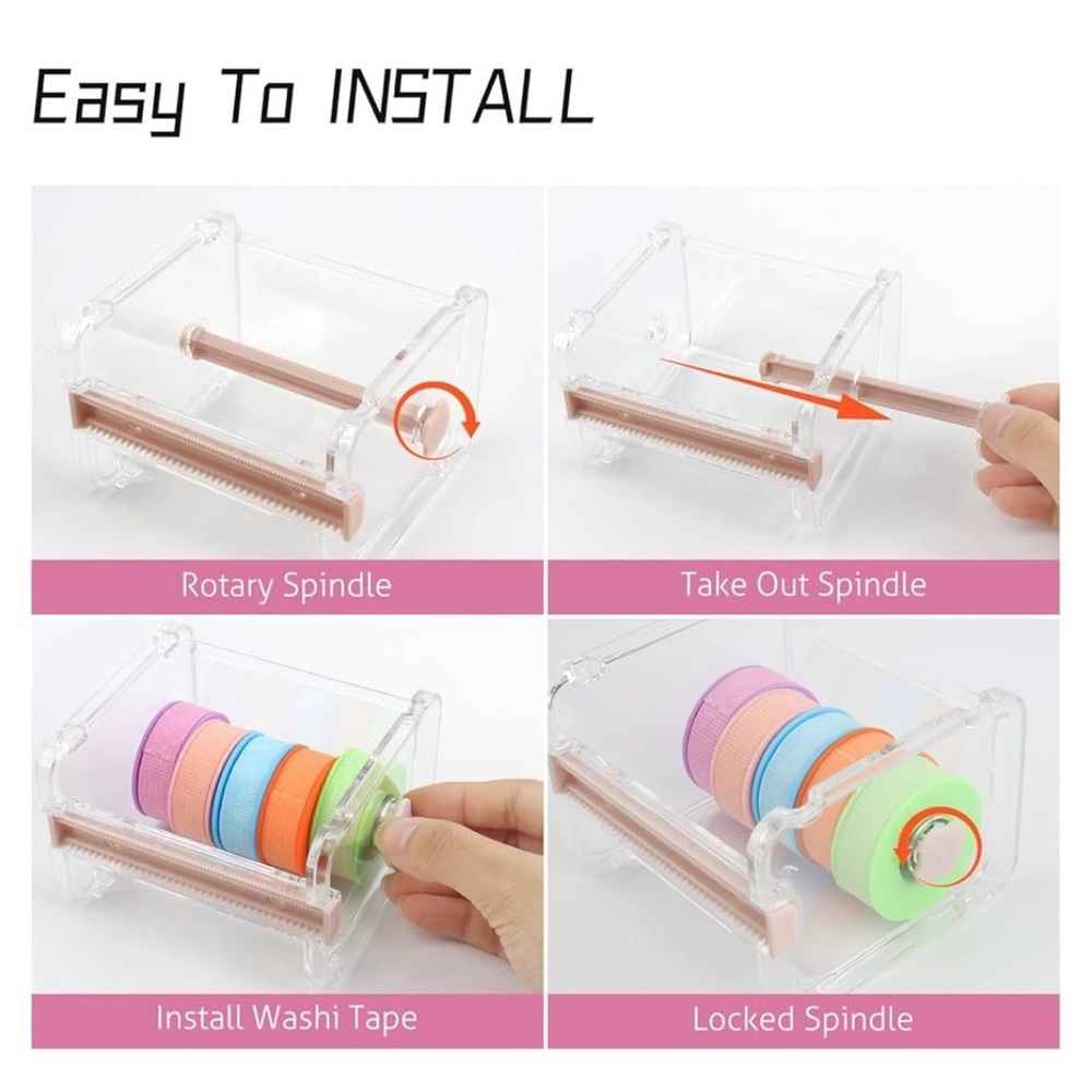 1-4 Pack Washi Tape Dispenser Transparent & Green Acrylic (3 more 4 pack avail) - Picture 4 of 8